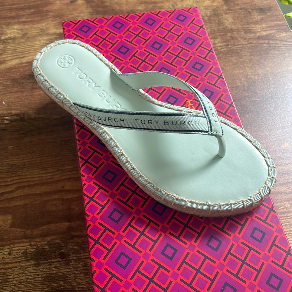 Tory Burch ribbon thong sandal- meadow mist